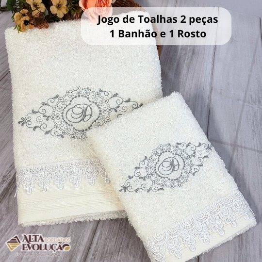 Jogo de Toalhas Banhão e Rosto Bordadas - Imagem 2