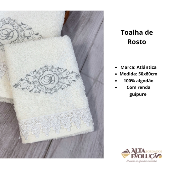 Jogo de Toalhas Banhão e Rosto Bordadas - Imagem 3