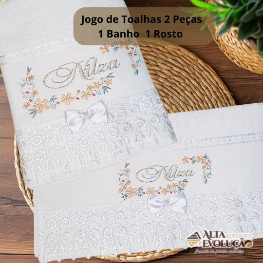 Jogo de Toalhas Bordadas 1 Banho e 1 Rosto - Imagem 2