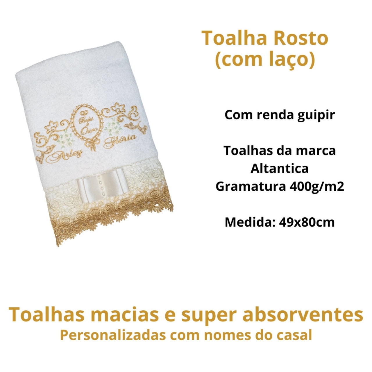 Jogo de Toalhas Banhão Personalizado Bodas de Ouro Kit 3 Peças - Imagem 3