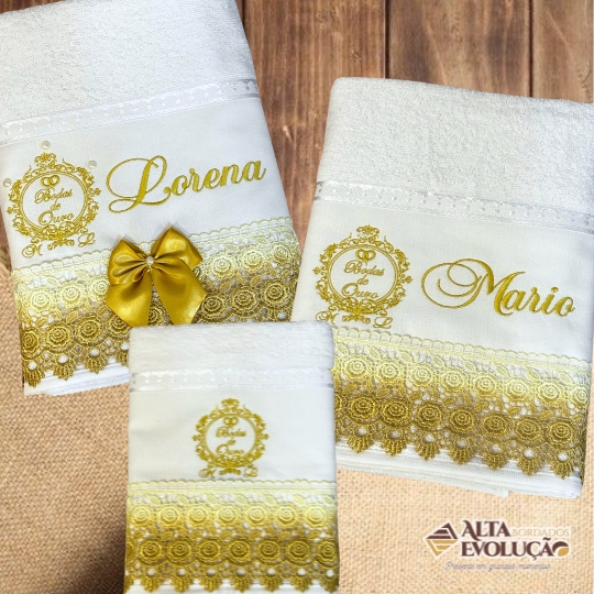 Jogo de Toalhas Bodas de Ouro Personalizadas 3 peças