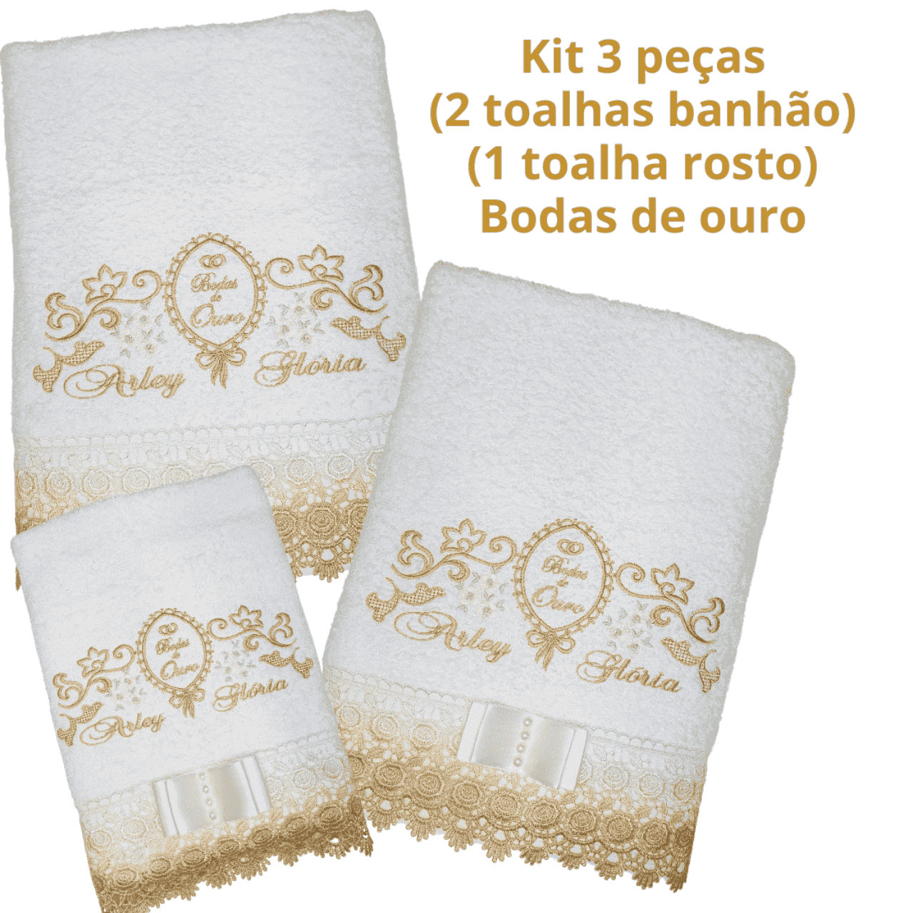 Jogo de Toalhas Banhão Personalizado Bodas de Ouro Kit 3 Peças - Imagem 2