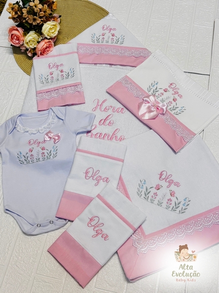 Kit Enxoval Menina - Bordado Floral e Borboletas