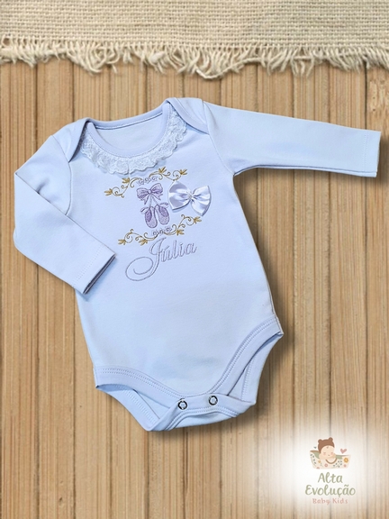 Body Manga Longa Personalizado – Bordado Sapatilhas de Balé