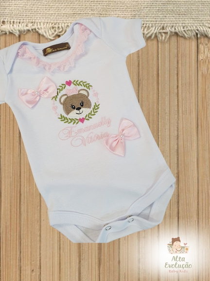 Body Manga Curta Personalizado – Bordado Ursinha Baby