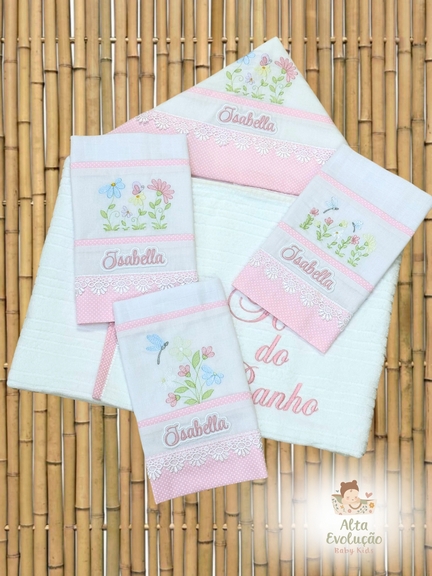 Kit Enxoval Menina – Bordado Jardim Colorido e Borboletas