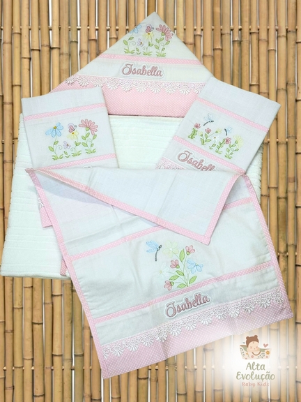 Kit Enxoval Menina – Bordado Jardim Colorido e Borboletas - Imagem 2