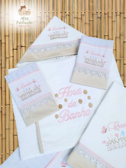 Kit Enxoval Menina – Bordado Canteiro de Tulipas e Borboletas - Imagem 3