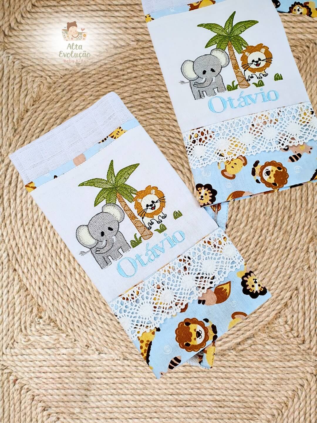 Kit Toalha Capuz +2 Fraldas Boca Safari Azul Claro - Imagem 3