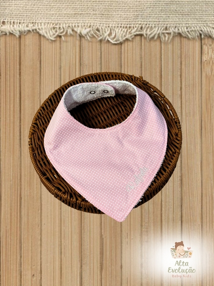 Babador Bandana Personalizado – Estampa Poá Clássico Rosé